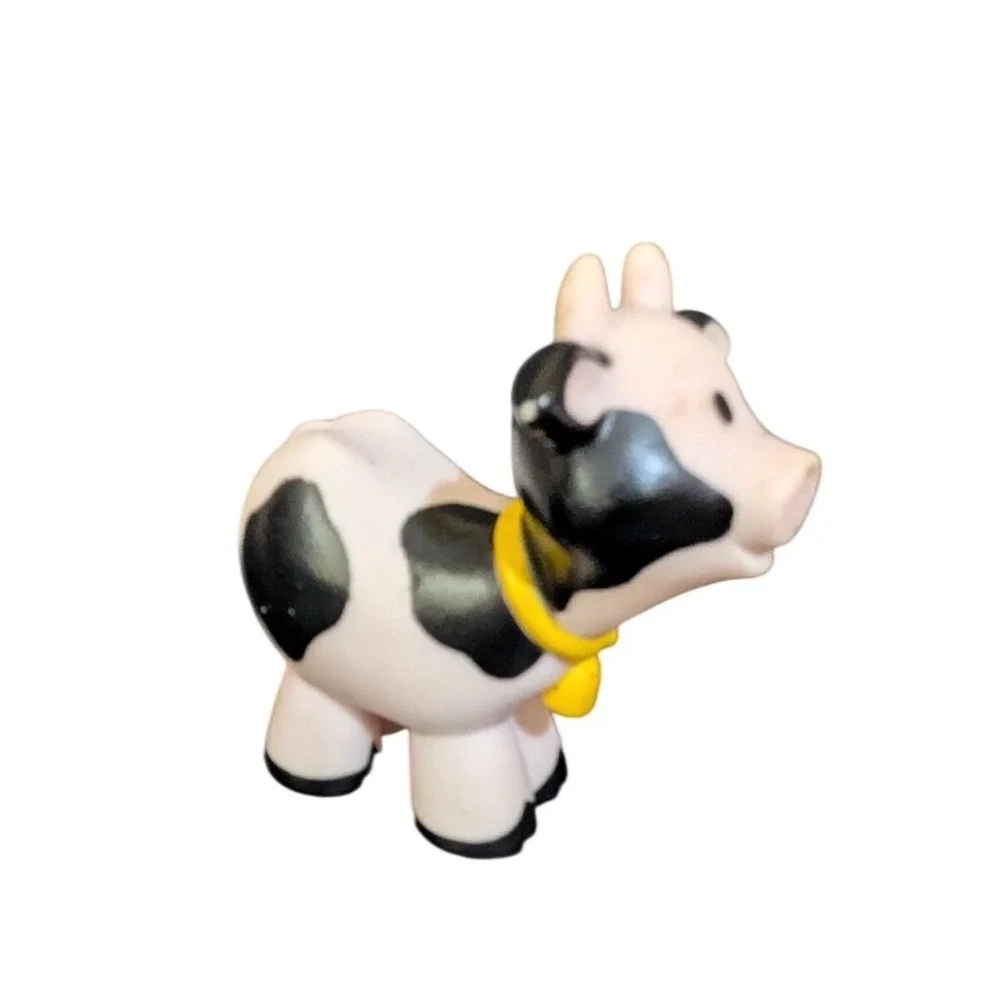 Fisher Price Little‎ People Cow Figure Black White Spotted Yellow Bell Toy